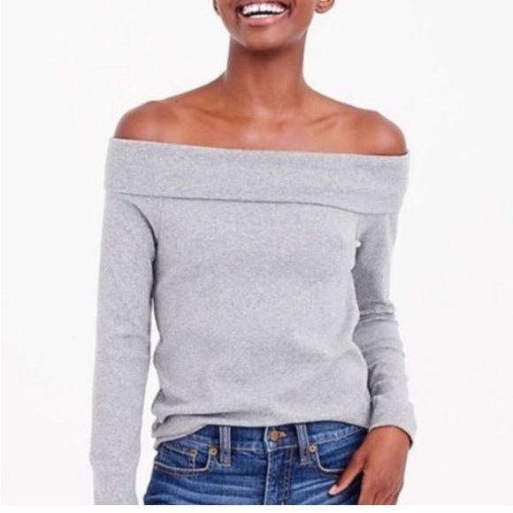 J. Crew Tops - J Crew Off the Shoulder Gray Long Sleeve